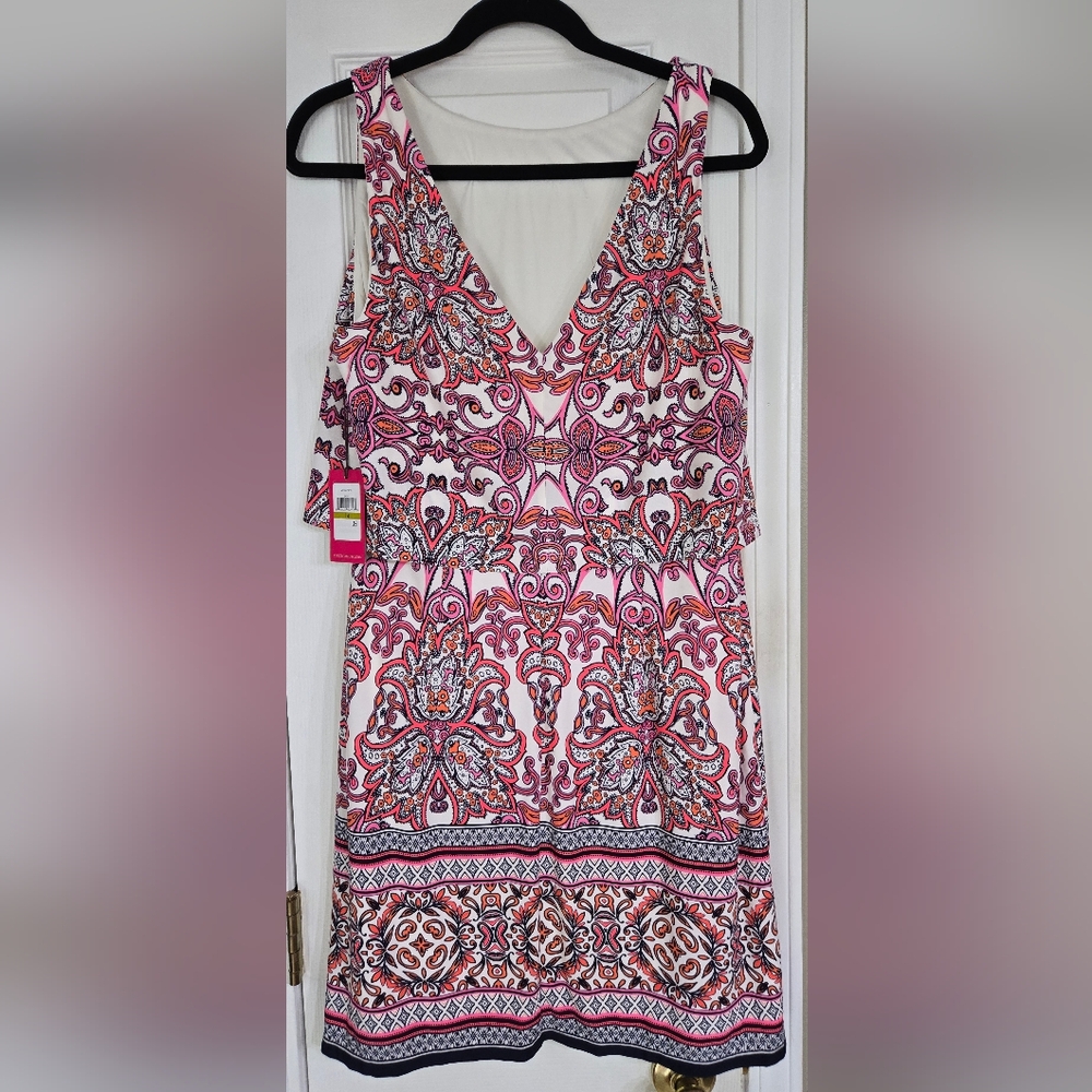 Vince‎ Camuto Pink Paisley Shift Dress, Mini, Sleeveless, Pink, Size 14